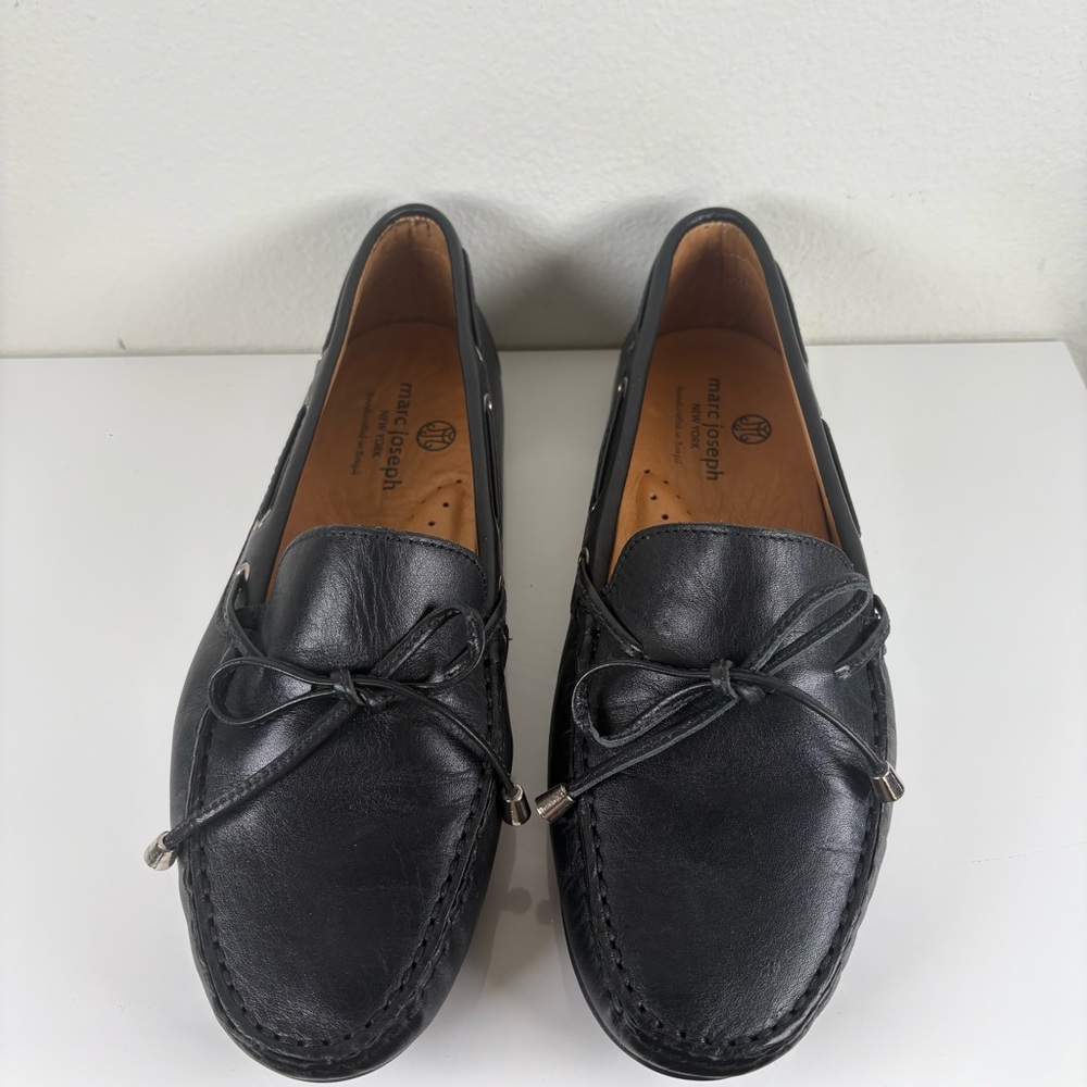 marc joseph black leather driving loafers bow detail slip on - Picture 3 of 7